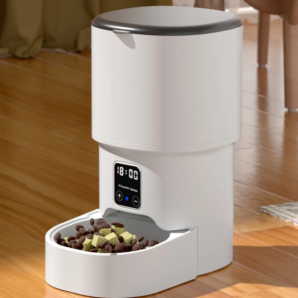 4L WIFI Button Automatic Cat Feeder Intelligent Cat and Dog Pet Feeder Smart Pet Cat Food Dispenser Pet Feeder(No 5V 1A Plug)