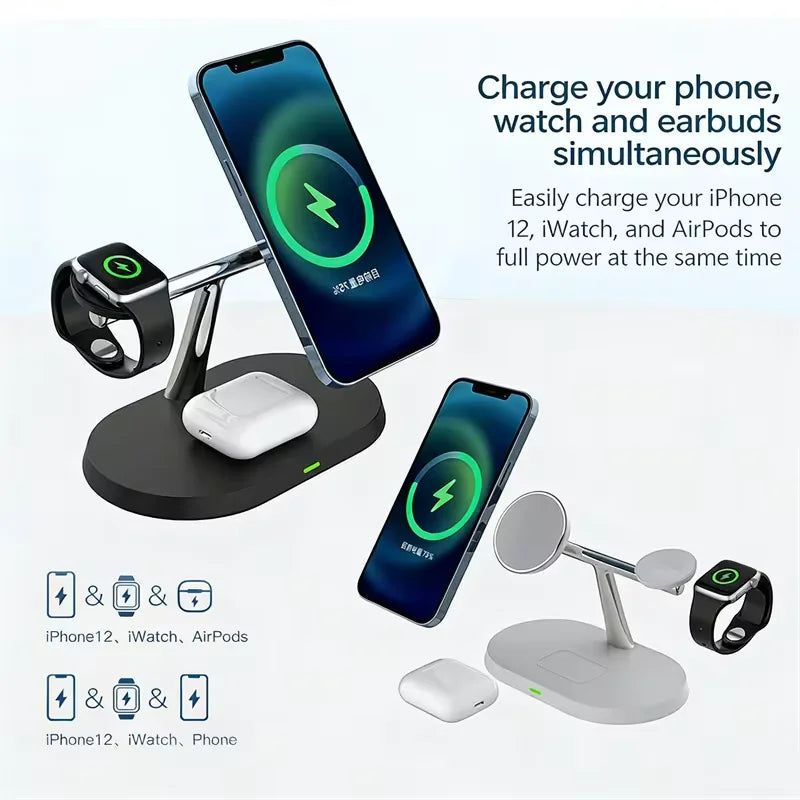 3 in 1 Magnetic Wireless Charger Stand for Magsafe Iphone 16/15/14/13/12 Apple Watch 8/7 & Airpods Pro Fast Charging Station