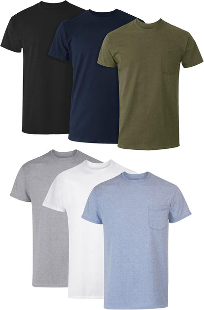 Men'S Pocket T-Shirt Pack, 6-Pack, Cool & Breathable Cotton Tees, Stay-Tucked Undershirts for Men