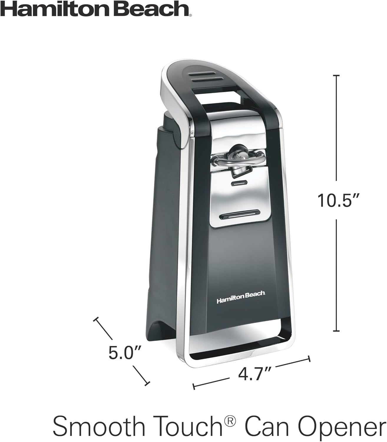 Smooth Touch Electric Automatic Can Opener with Easy Push down Lever, Eliminates Sharp Edges, Opens All Standard-Size and Pop-Top Cans, Extra Tall, Black and Chrome (76606AG)