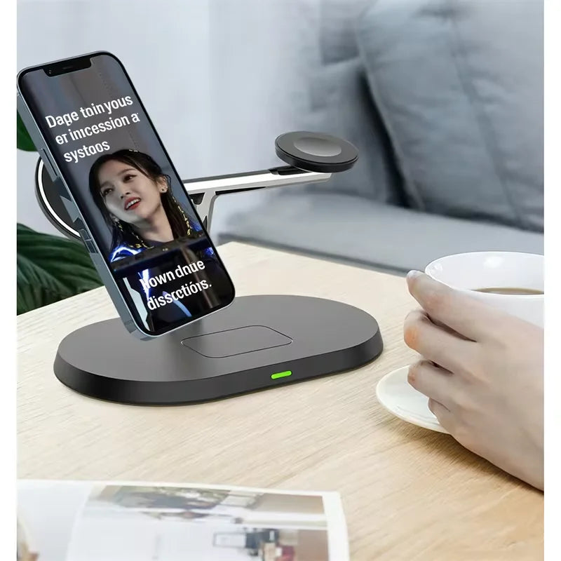 3 in 1 Magnetic Wireless Charger Stand for Magsafe Iphone 16/15/14/13/12 Apple Watch 8/7 & Airpods Pro Fast Charging Station