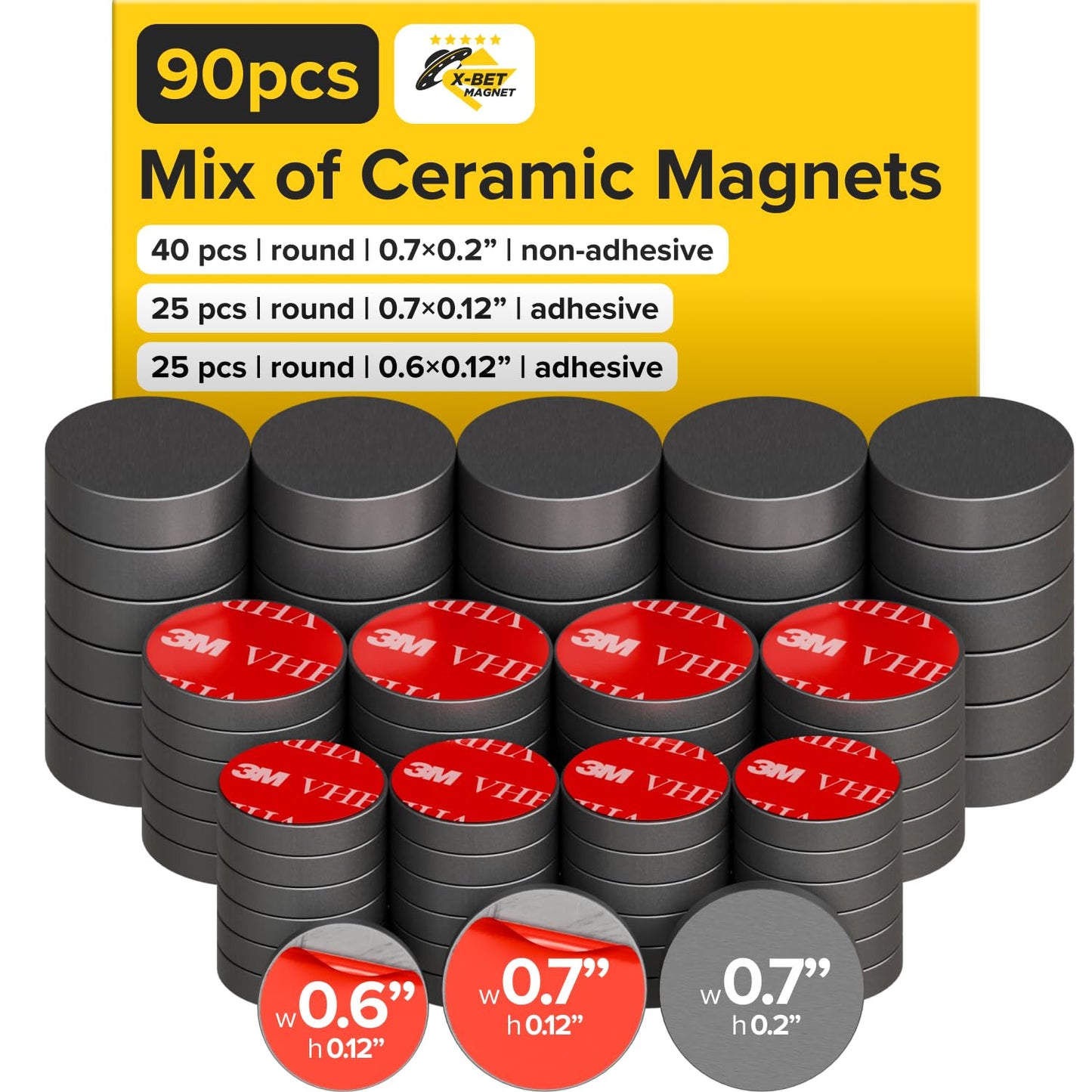 X-Bet Strong Magnets Heavy Duty - Round, Small and Strong Ceramic for Whiteboard or Fridge - 62Pcs
