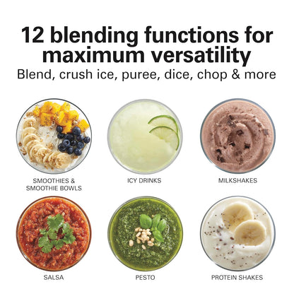 Power Elite Wave Action Blender for Smoothies, 40 Oz Glass Jar, 12 Functions Including Puree, Crush Ice, 700 Watts - Black (58148A)