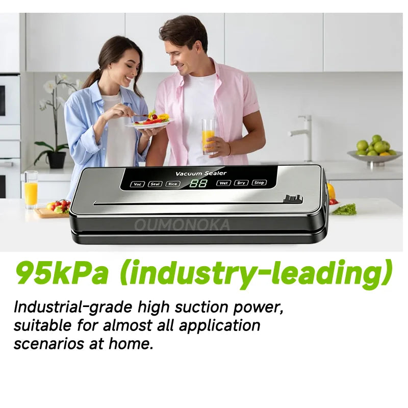Electric Vacuum Packaging Machine Food Storage Seal Touch Button Dry/Wet Built-In Cutter Kitchen Food Sealing Vacuum Sealer