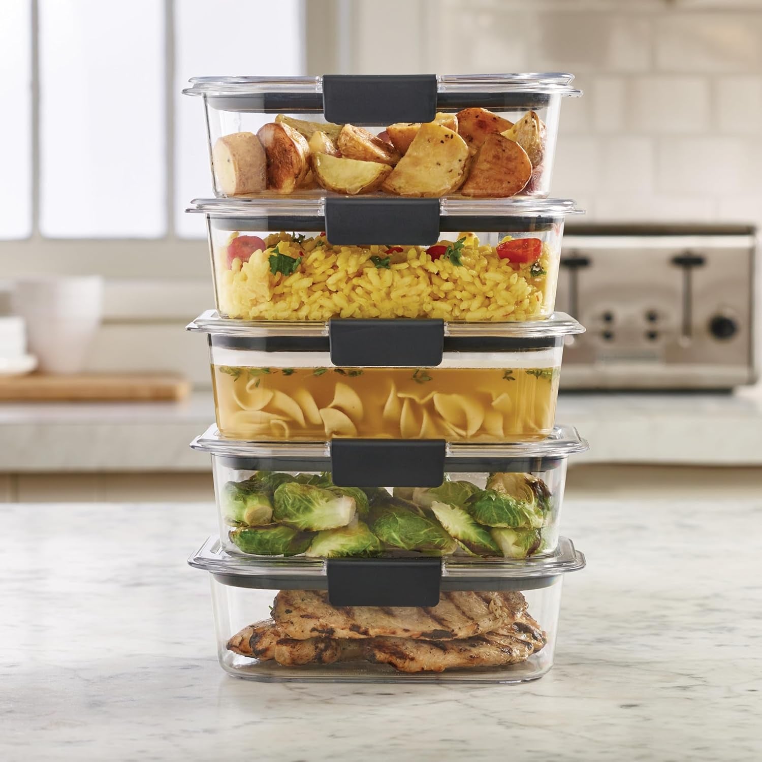 Brilliance Food Storage Containers BPA Free Airtight Lids Ideal for Lunch Meal Prep & Leftovers Set of 5 (3.2 Cup)