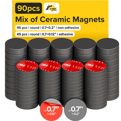 X-Bet Strong Magnets Heavy Duty - Round, Small and Strong Ceramic for Whiteboard or Fridge - 62Pcs