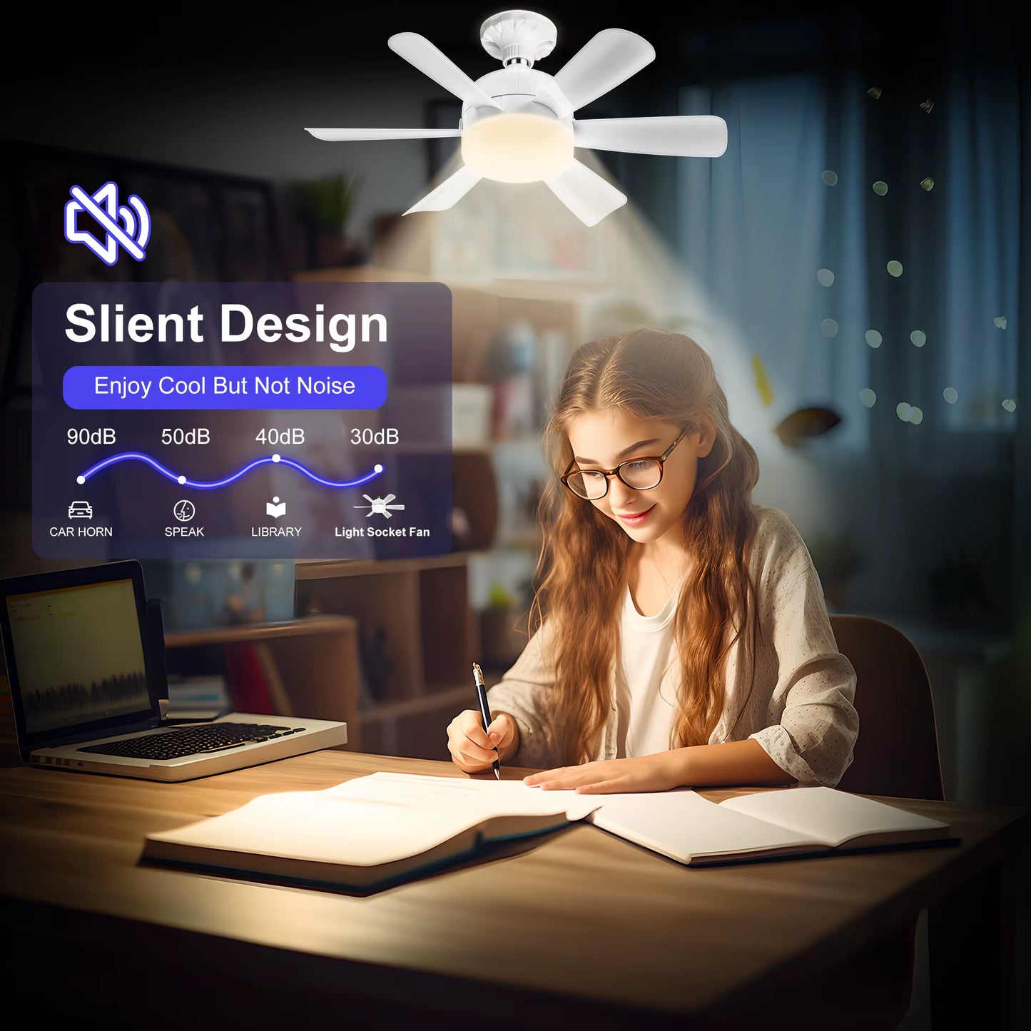 2-IN-1 Socket Fan Lights with Remote, Timing Funtion, 3 Color Temperature&6 Speeds, E26/E27 Bulb Ceiling Fans Lamps for Room