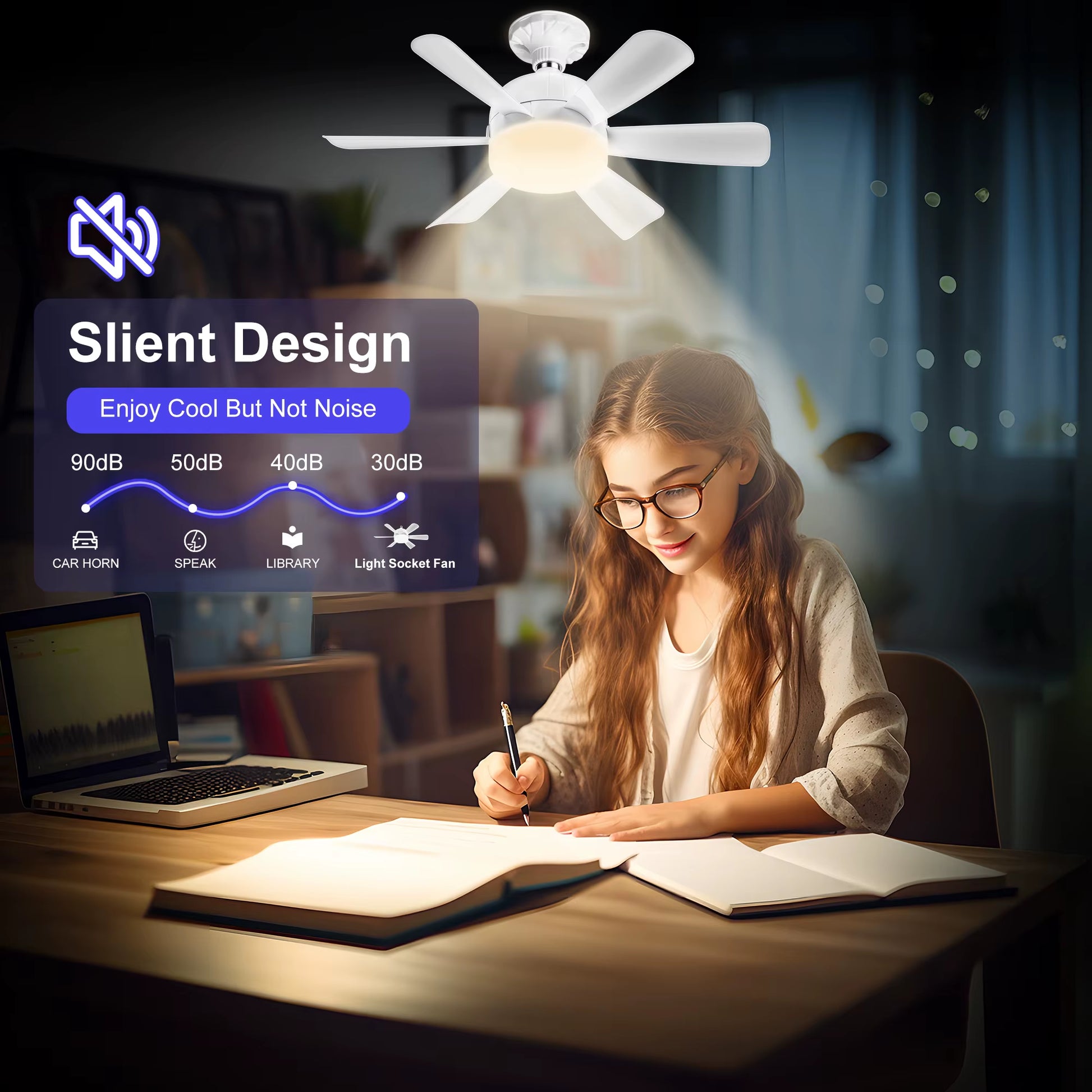 2-IN-1 Socket Fan Lights with Remote, Timing Funtion, 3 Color Temperature&6 Speeds, E26/E27 Bulb Ceiling Fans Lamps for Room