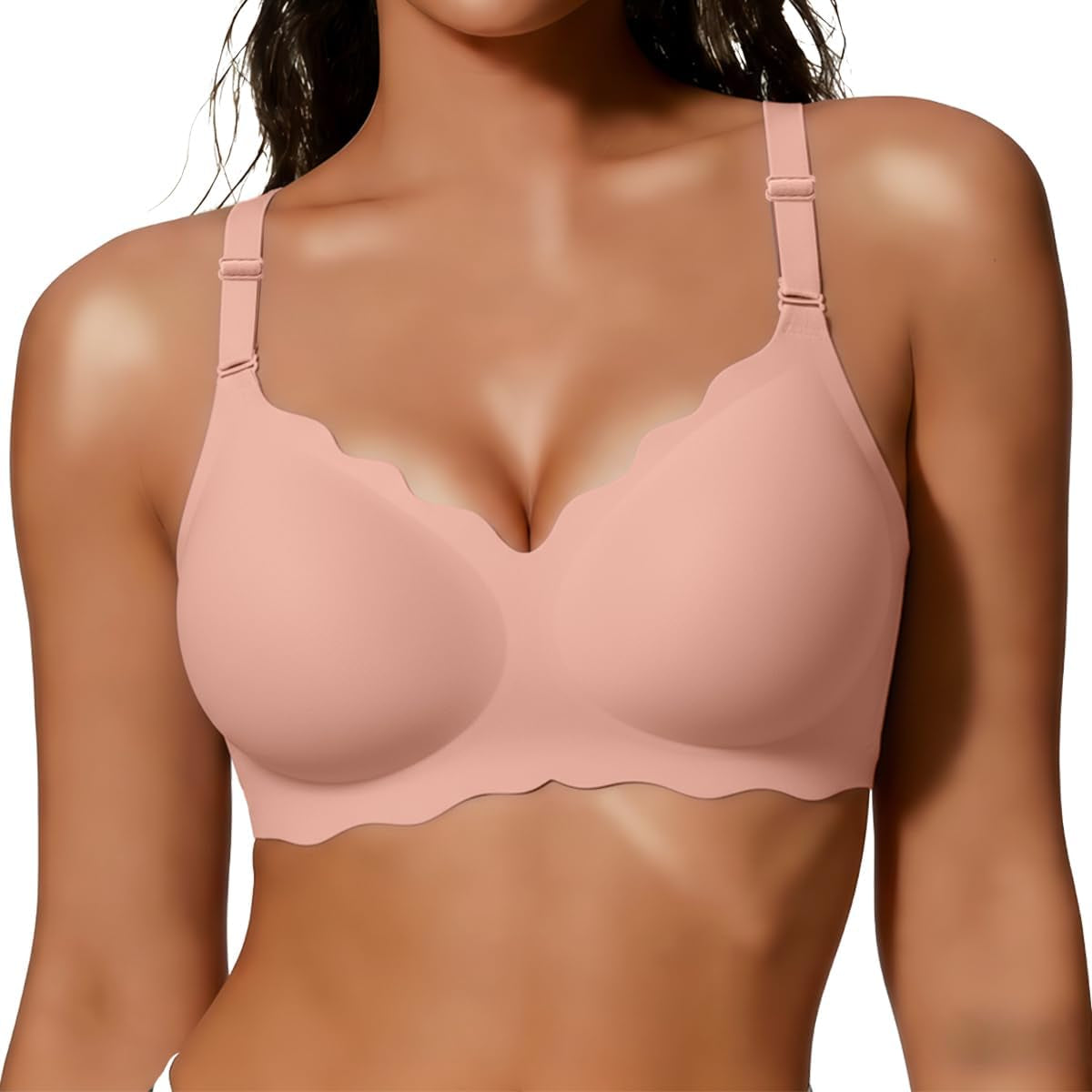 Women’s Seamless Jelly Push-Up Bralette – Wireless Scalloped T-Shirt Bra, Soft Comfort Everyday Wear