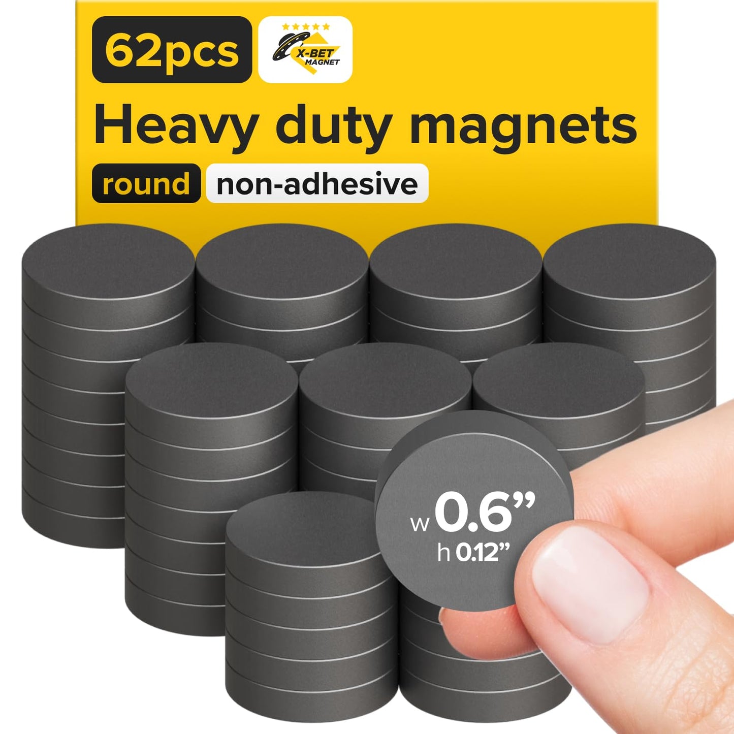 X-Bet Strong Magnets Heavy Duty - Round, Small and Strong Ceramic for Whiteboard or Fridge - 62Pcs