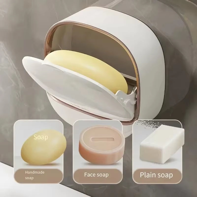 Bathroom Drain Soap Box Wall Mounted ABS Soap Box with Lid Waterproof Soap Dish Dishes Storage Box Travel Organizer Case Storage