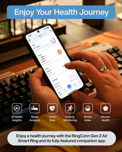 Gen 2 Air, Ultra-Thin AI Smart Ring, 10-Day Battery Life, Fitness/Sleep/Stress/Hr Tracker for Women&Men, No App Fee for Standard Features, Ios & Android Compatible (Size 6, Dune Gold)