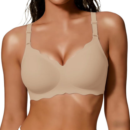 Women’s Seamless Jelly Push-Up Bralette – Wireless Scalloped T-Shirt Bra, Soft Comfort Everyday Wear