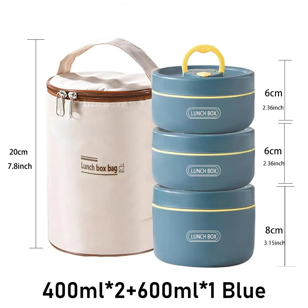 Portable Insulated Food Lunch Container Set with Thermal Lunch Box 3 Separate Stackable Lunch Container for Adult Kids