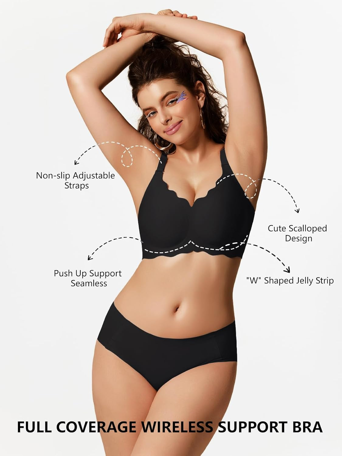 Women’s Seamless Jelly Push-Up Bralette – Wireless Scalloped T-Shirt Bra, Soft Comfort Everyday Wear