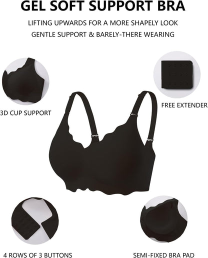 Women’s Seamless Jelly Push-Up Bralette – Wireless Scalloped T-Shirt Bra, Soft Comfort Everyday Wear