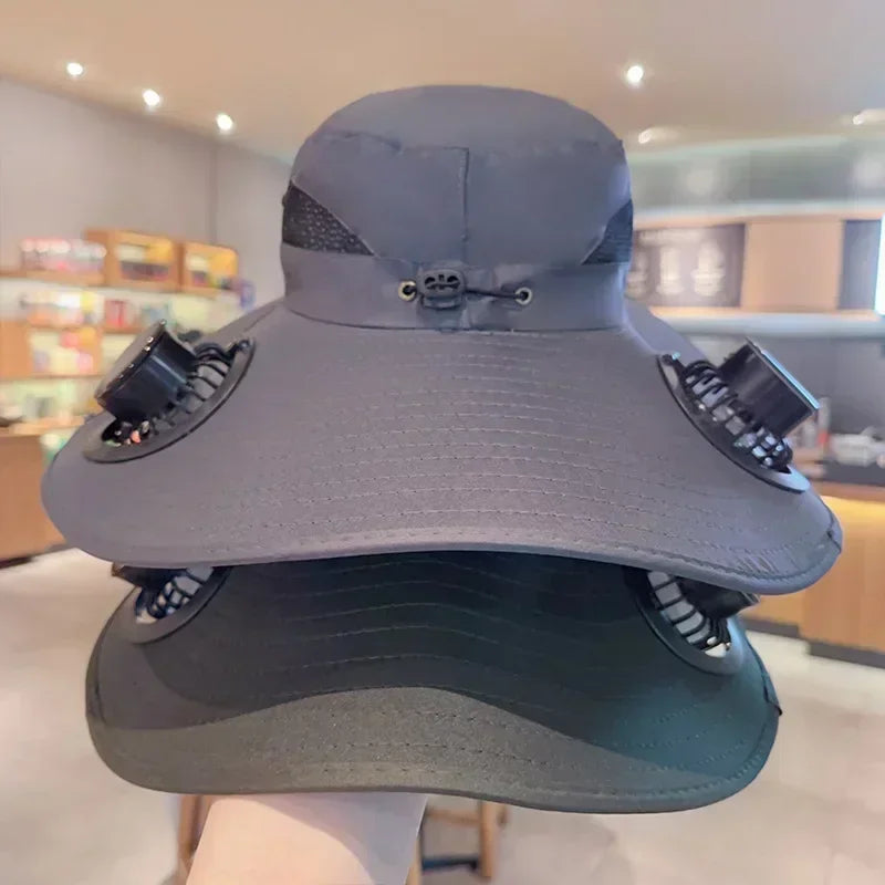 2025 Wide Brim Solar Fan Hat Sun Protection with Dual Power (Solar USB) Adjustable Outdoor Beach ‌Hike Fishing Hat for Men Women