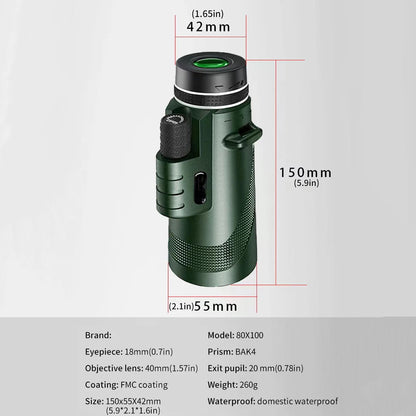 80X100 Portable Zoom HD 5000M Telescope Folding Long Distance Mini Powerful Telescope for Hunting Sports Outdoor Camping Travel
