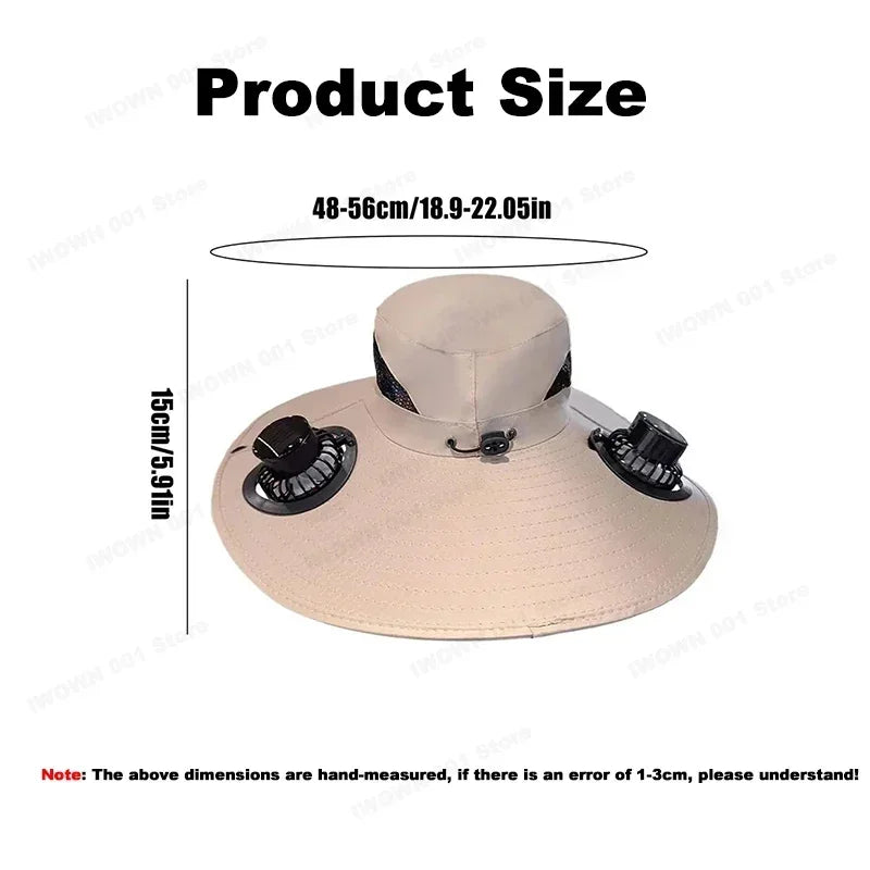 2025 Wide Brim Solar Fan Hat Sun Protection with Dual Power (Solar USB) Adjustable Outdoor Beach ‌Hike Fishing Hat for Men Women