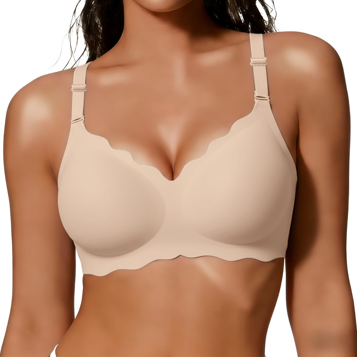 Women’s Seamless Jelly Push-Up Bralette – Wireless Scalloped T-Shirt Bra, Soft Comfort Everyday Wear