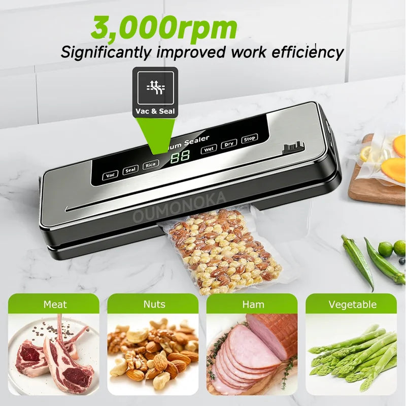 Electric Vacuum Packaging Machine Food Storage Seal Touch Button Dry/Wet Built-In Cutter Kitchen Food Sealing Vacuum Sealer