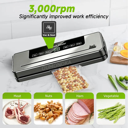 Electric Vacuum Packaging Machine Food Storage Seal Touch Button Dry/Wet Built-In Cutter Kitchen Food Sealing Vacuum Sealer