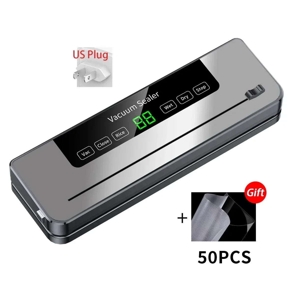 Electric Vacuum Sealer Food Storage Seal Touch Button Dry/Wet Built-In Cutter Kitchen Food Sealing Vacuum Packaging Machine