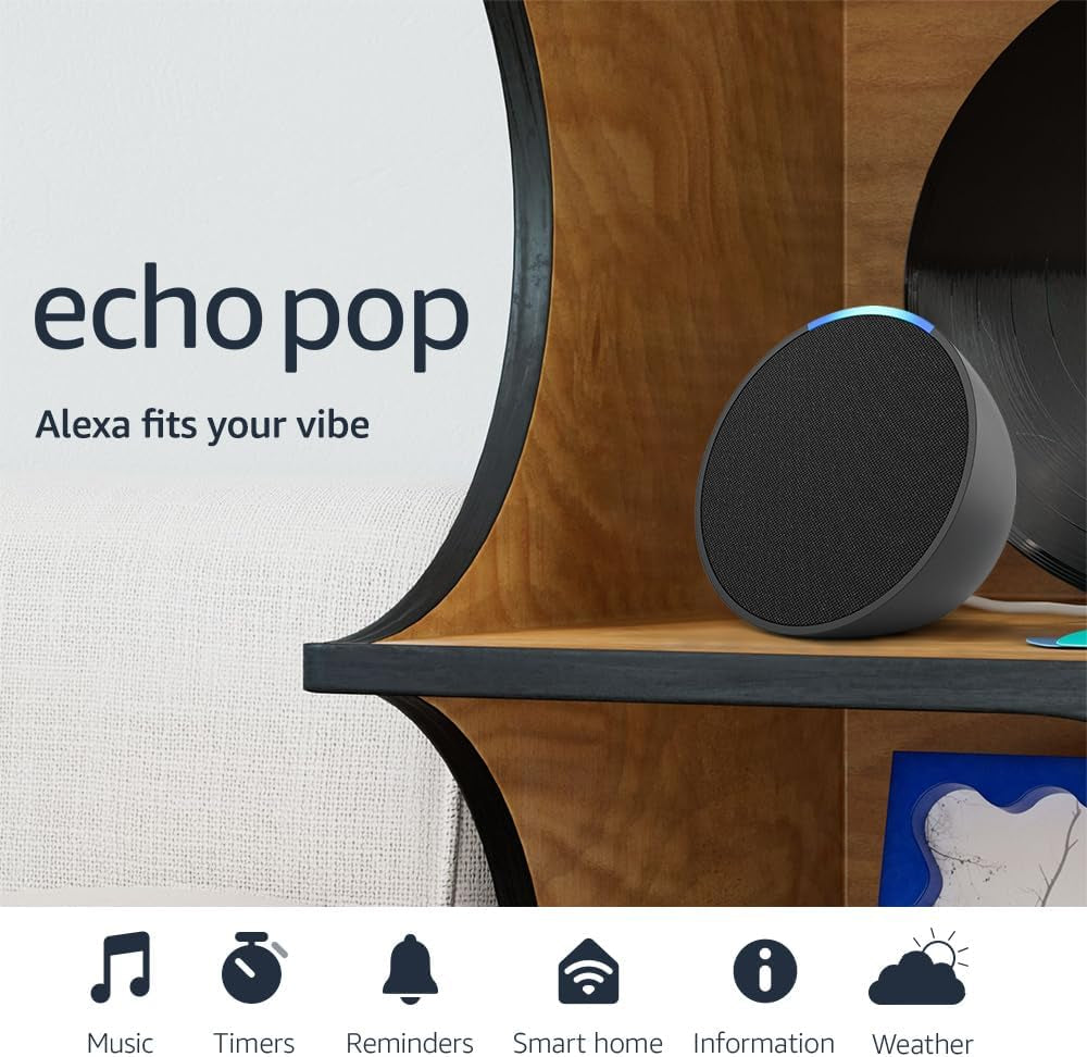 Echo Pop (Newest Model), Our Smallest Speaker with Alexa+ Early Access, Fits in Any Room, Charcoal