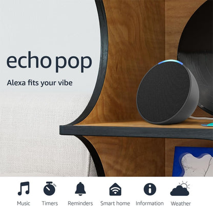 Echo Pop (Newest Model), Our Smallest Speaker with Alexa+ Early Access, Fits in Any Room, Charcoal