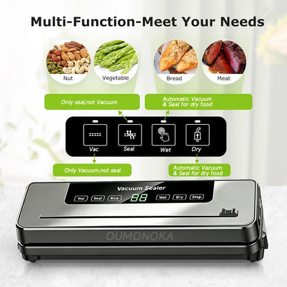 Electric Vacuum Packaging Machine Food Storage Seal Touch Button Dry/Wet Built-In Cutter Kitchen Food Sealing Vacuum Sealer