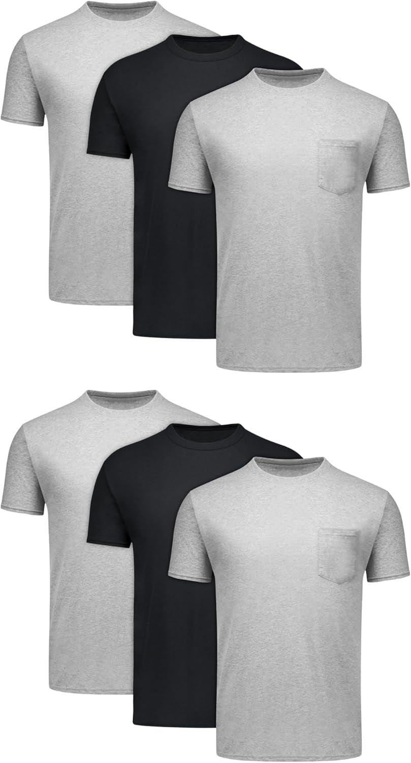 Men'S Pocket T-Shirt Pack, 6-Pack, Cool & Breathable Cotton Tees, Stay-Tucked Undershirts for Men