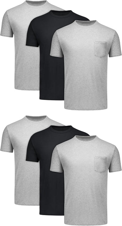 Men'S Pocket T-Shirt Pack, 6-Pack, Cool & Breathable Cotton Tees, Stay-Tucked Undershirts for Men