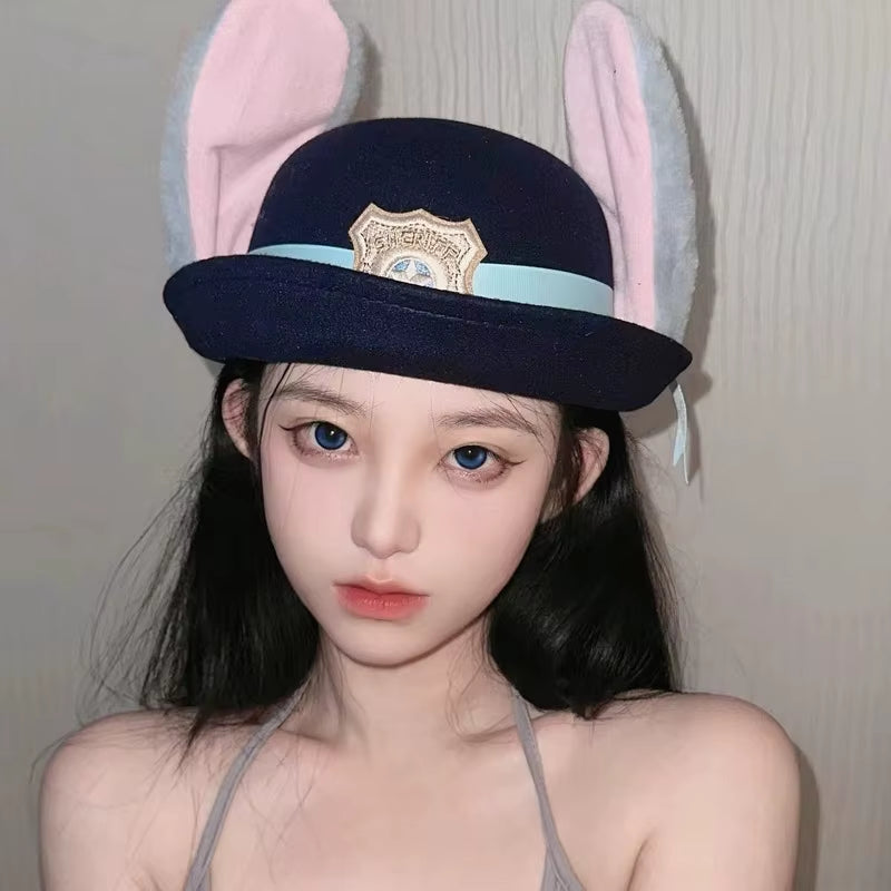New Judy Hat Rabbit Bowler Hat Zootopia Police Officer Judy Hat Children'S Adult Cosplay Headband Headwear Hat Cute Gift Hot