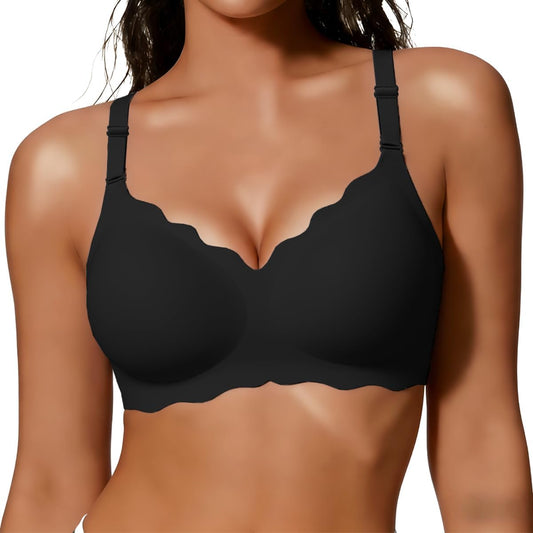 Women’s Seamless Jelly Push-Up Bralette – Wireless Scalloped T-Shirt Bra, Soft Comfort Everyday Wear