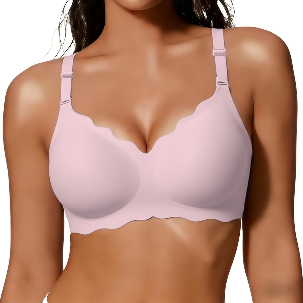Women’s Seamless Jelly Push-Up Bralette – Wireless Scalloped T-Shirt Bra, Soft Comfort Everyday Wear