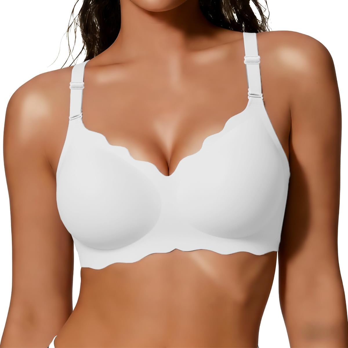 Women’s Seamless Jelly Push-Up Bralette – Wireless Scalloped T-Shirt Bra, Soft Comfort Everyday Wear