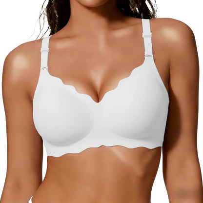 Women’s Seamless Jelly Push-Up Bralette – Wireless Scalloped T-Shirt Bra, Soft Comfort Everyday Wear